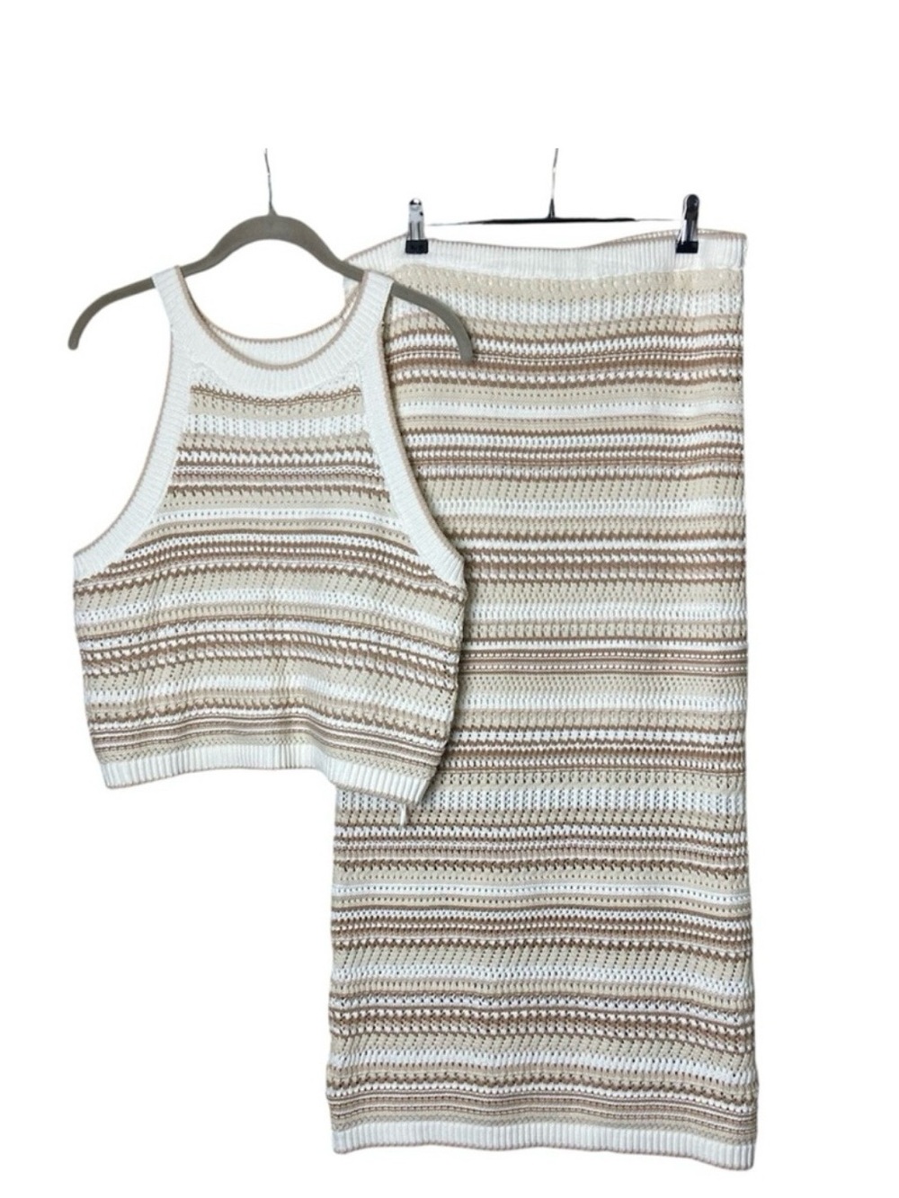 Rachel Zoe Ivory and Camel Ribbed Knit Set